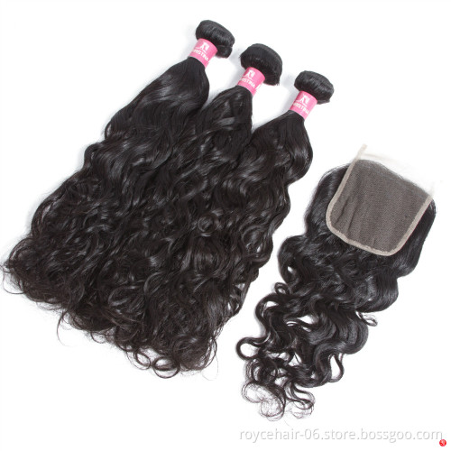 10A Grade Raw Unprocessed Brazilian Hair Double Drawn Water Wave Curly Weave  Human Hair Extensions with Lace Frontal Closure